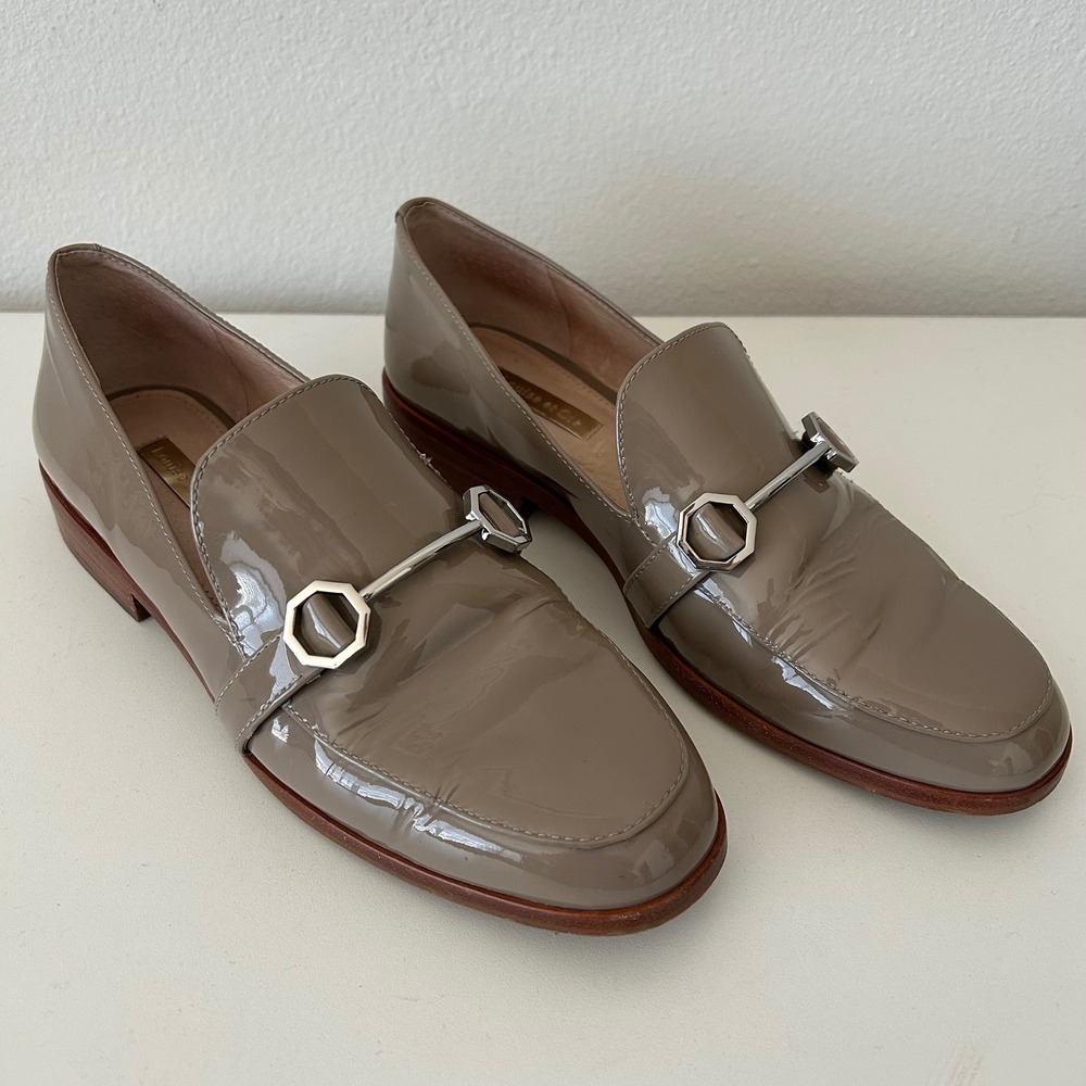 Louise et Cie Womens 7.5 M Taupe‎ Patent Leather Flat Loafers Light Academia